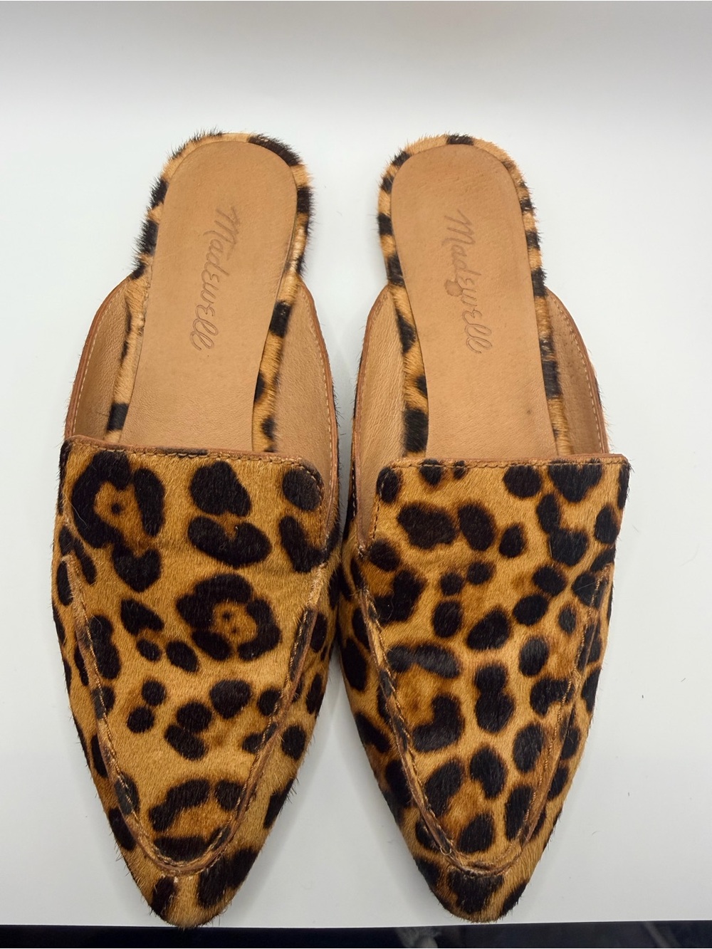 Madewell Leopard Print Calf Hair mule Loafers Pointed Toe Slip On W6.5